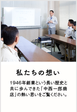 私たちの思い：1946年創業という長い歴史と共に歩んできた「中西一郎商店」の熱い思いをご覧ください。